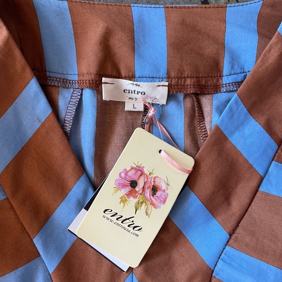 NWT Entro Chevron and Striped V-Neck Dress in Blue and Brown Size Large - Picture 4 of 9